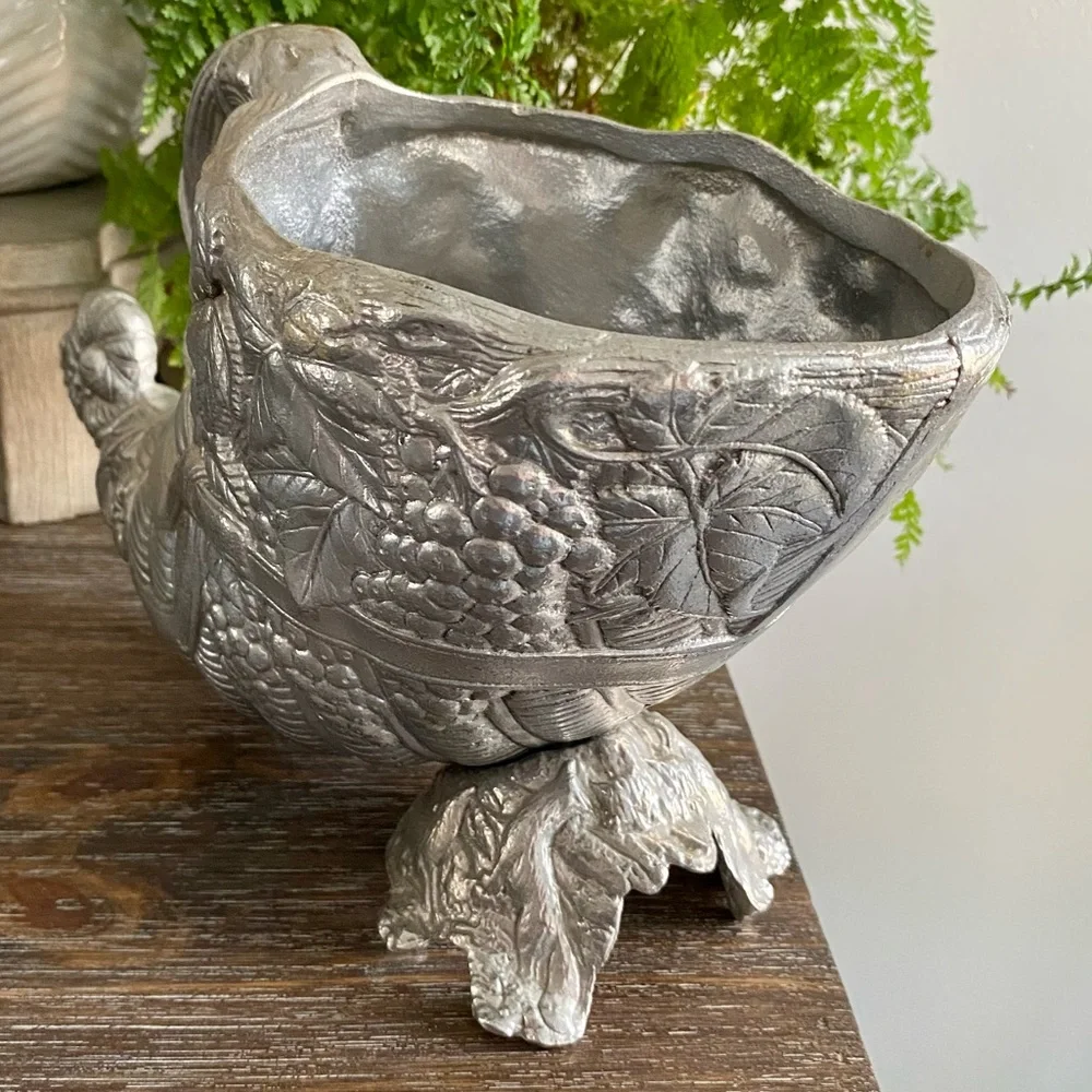 Vtg RARE Arthur Court Cornucopia Wine Cooler Bucket Cast Aluminum Grapes‎ Foxes